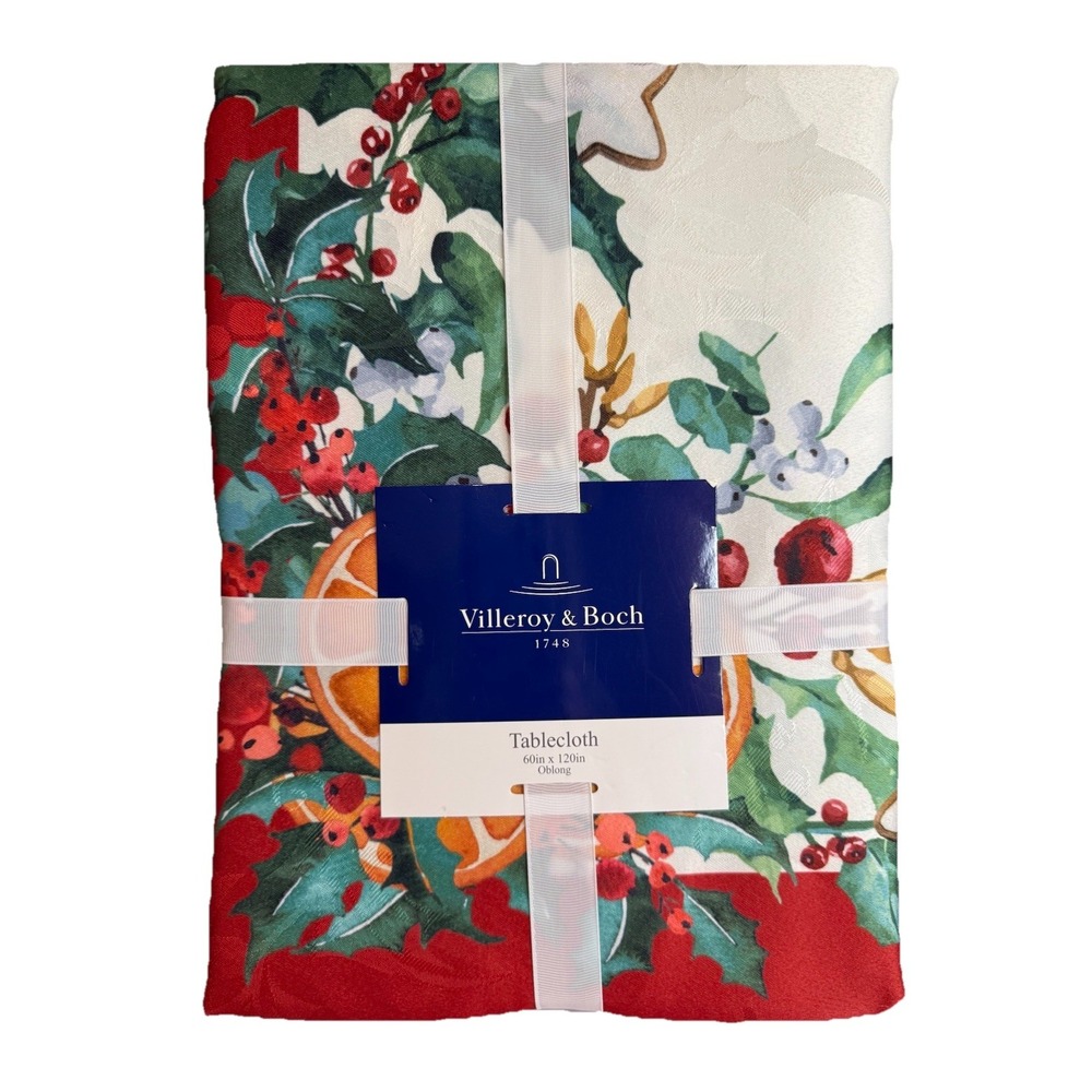 Villeroy Boch CITRUS GARLAND Tablecloth 60" x 120‎ OBLONG Christmas Damask White